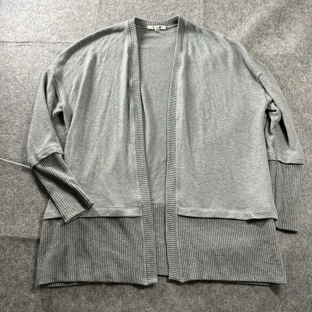 Three Dot Brand Sweater Womens Small Cardigan Brushed Gray Ribbed Cozy